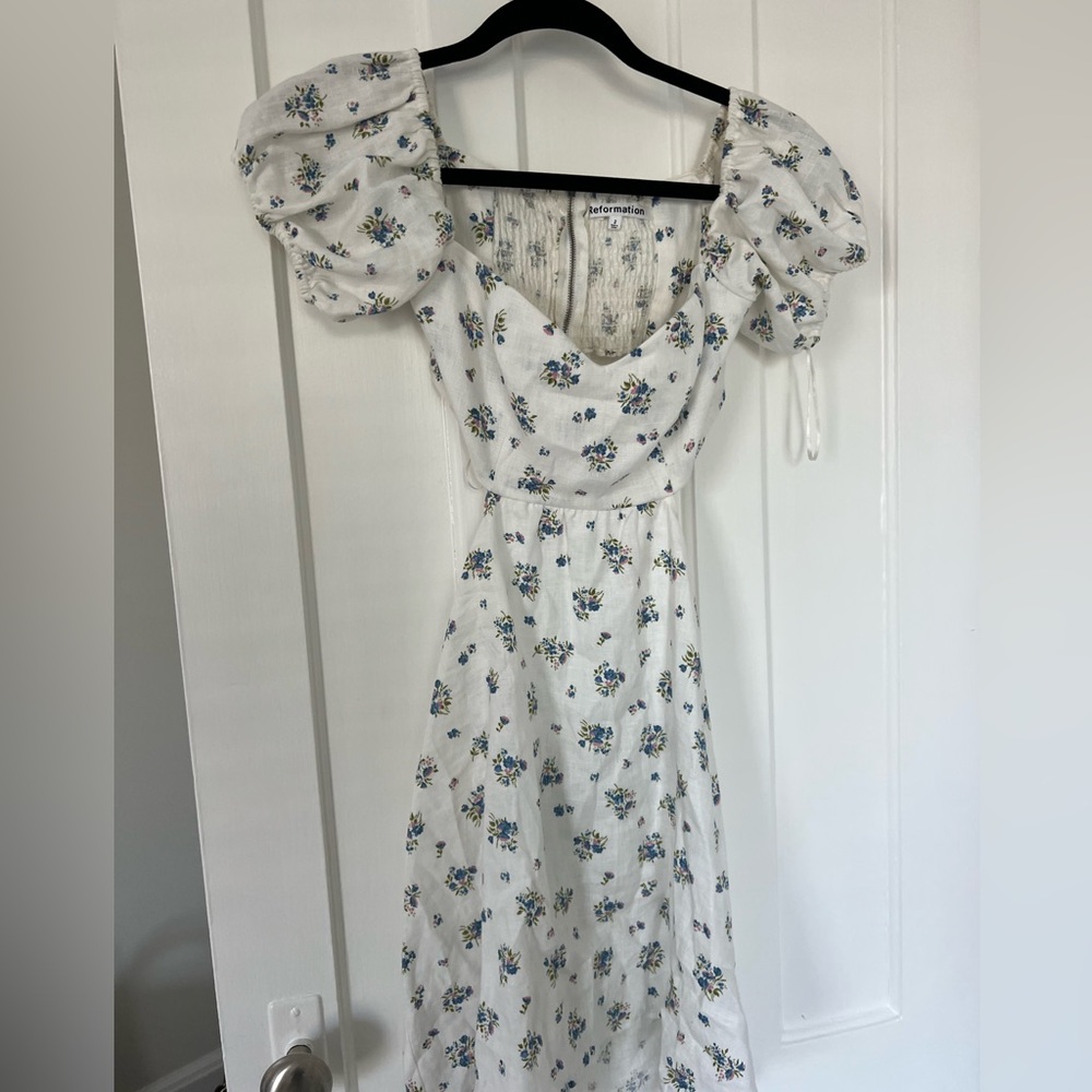 reformation mini cut out dress